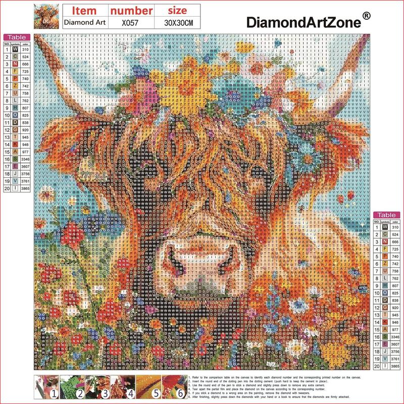 Cow & Flower Pattern DIY Diamond Arts Colorful Painting Kit without Frame, DIY Decorative Art Picture for Beginner, Wall Art Decor for Home Living Room Bedroom