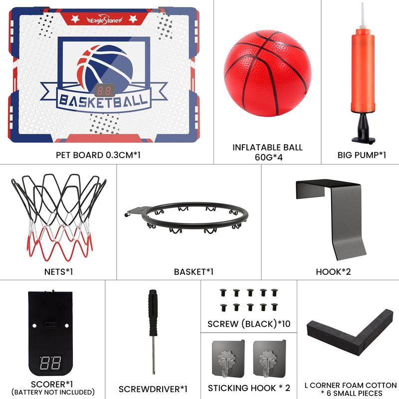 Basketball Hoop Indoor, 4 Balls Basketball with Electronic Scoreboard Suction Cup, Door Room Wall Mounted Mini Basketball Hoop Goal Toy Gift.