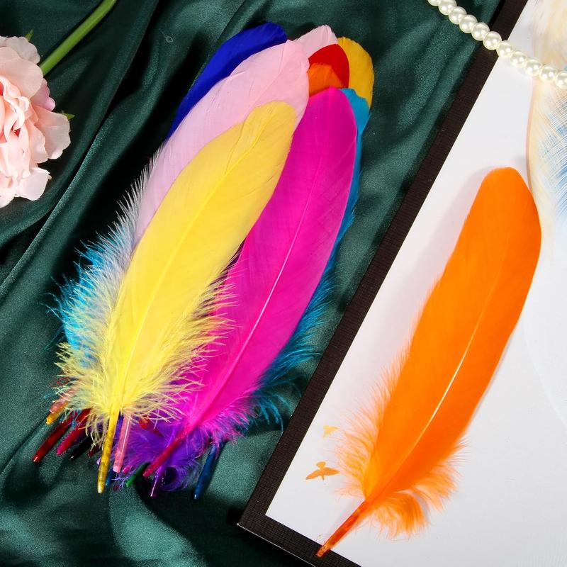 120pcs Mix Colur Goose Feathers Natural bulk 6-8 inch 15-20cm for Crafts DIY Cosplay Wedding Party Halloween Decoration Goose Nagoire Feathers