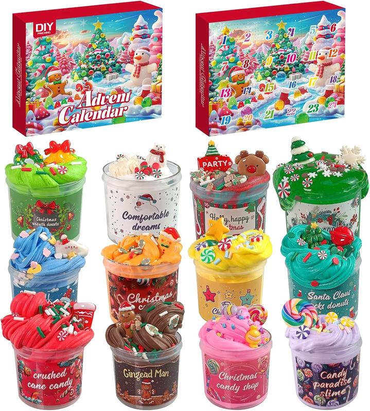 Slime Advent Calendar 2024 Butter DIY Kit Christmas Gifts 24 Days Christmas Countdown Calendar Party Favors for Kids Stress Relief Toys Thanksgiving