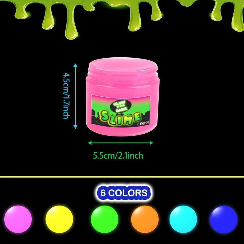 Glow in The Dark Slime Kit 6 Pack, Neon Blue, Green, Pink, Yellow Colors, Non Sticky, Glowing Galaxy Slime Kit for Kids, Kids Party Favors, Goody Bag Fillers, Stress Relief Toys, Holiday Supplies