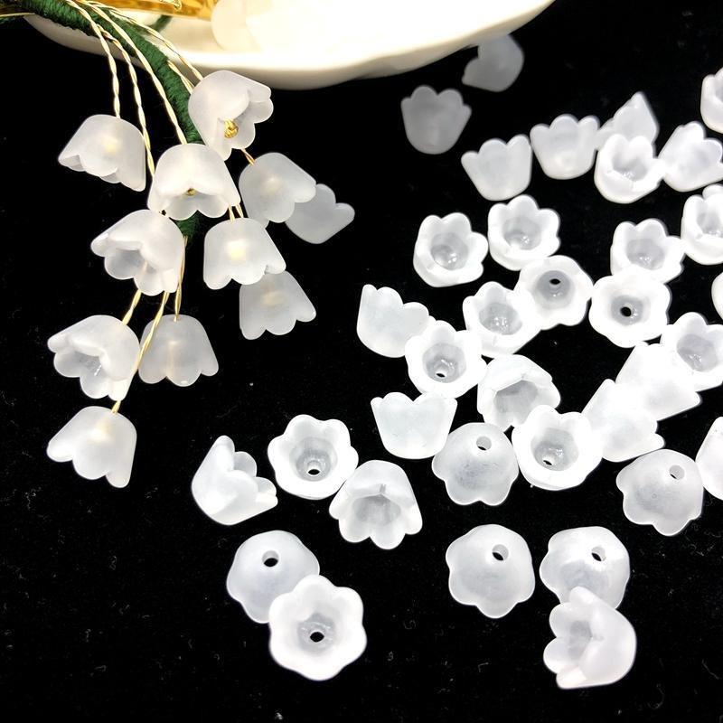 Spring 200pcs Easter Decor Transparent Acrylic Beads, Tulip Flower Lily of The Valley for Jewelry Making DIY Bracelet Necklace