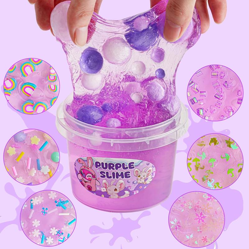 Purple Slime Kit, Clear Slime Bucket, Slime Party Favors for Kids, Crunchy Slime Includes 10 Packs of Slime Add-ins, Sensory Toys Birthday Easter Hallowmas for Girls Gift & Boys Gift