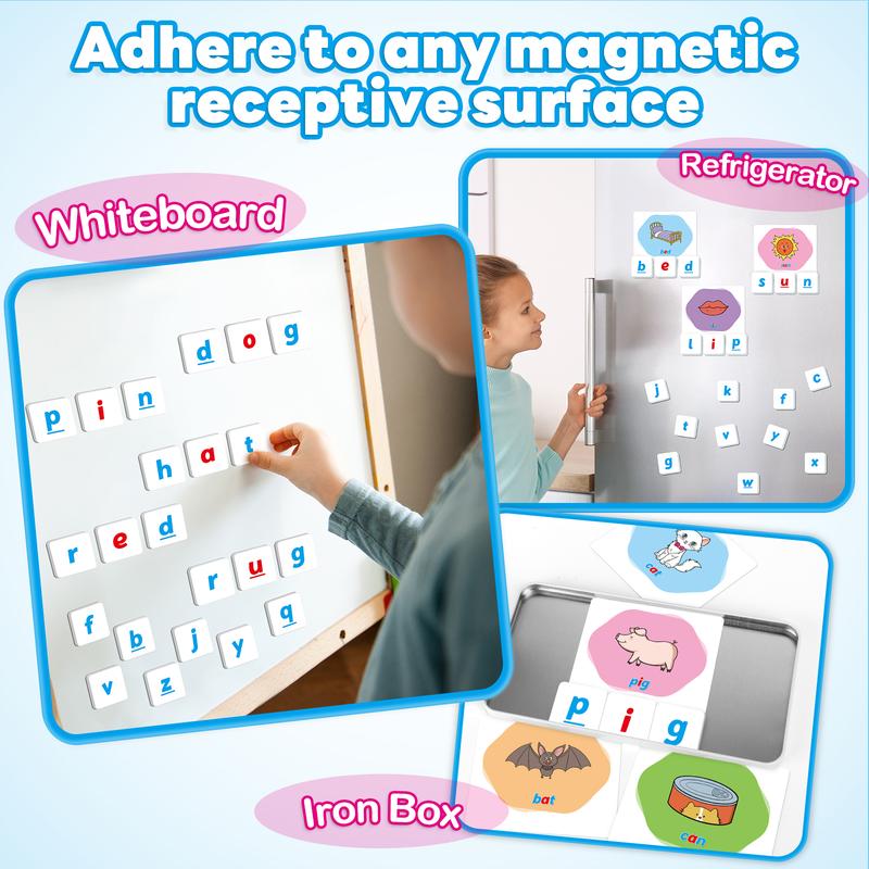 CVC Word Games, Magnetic Letters & Flash Cards, Phonics Games, Alphabet Learning Toys, Refrigerator Fridge Magnets, Phonics Learning Tools