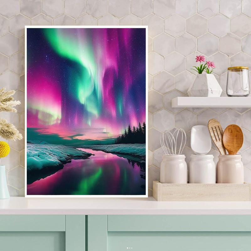 Aurora Diamond Art Painting Kits for Adults, Borealis Full Drill Diamond Dots Paintings for Beginners, Round 5D Paint with Diamonds Pictures Gem Art Painting Kits DIY Crafts Kits 12x16inch