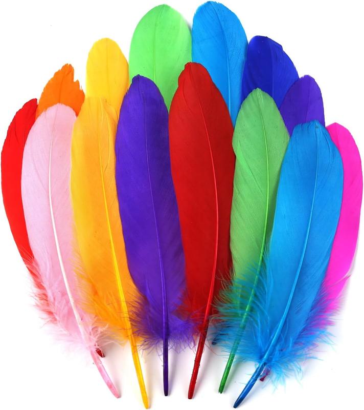 120pcs Mix Colur Goose Feathers Natural bulk 6-8 inch 15-20cm for Crafts DIY Cosplay Wedding Party Halloween Decoration Goose Nagoire Feathers