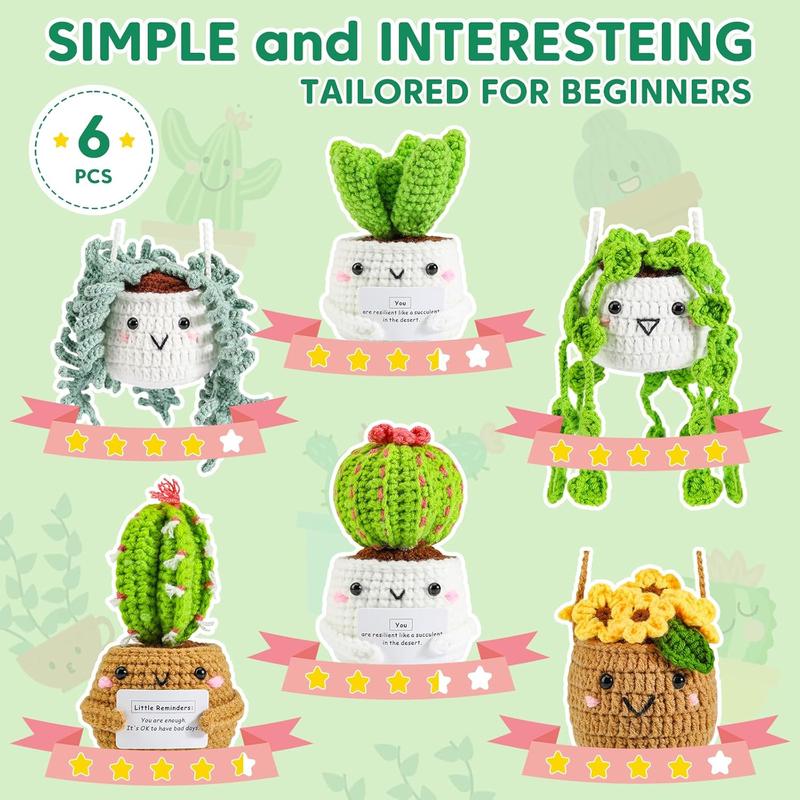 Crochet Kit | Crochet Kit for Beginners | Beginner Crochet Kit with Step by Step Video Lessons | 6 count Potted  and Succulent Family Crochet Kit with Crochet Accessories(40%+ Yarn)