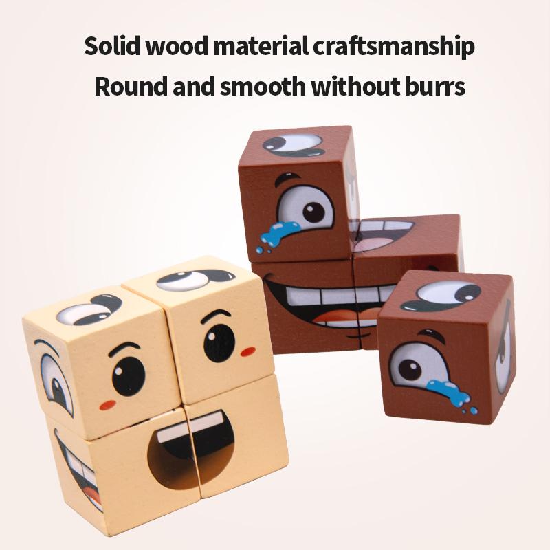 Face-Changing Cube Building Blocks Wooden Expressions Matching Block  Board Games for Family Night Puzzle Games