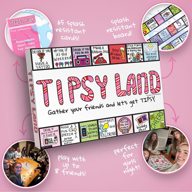 Tipsy Land Party Board Game - Fun Adult Drinking Game – Perfect for Girl's Night, Bachelorette Party - Created by Two Women from Texas