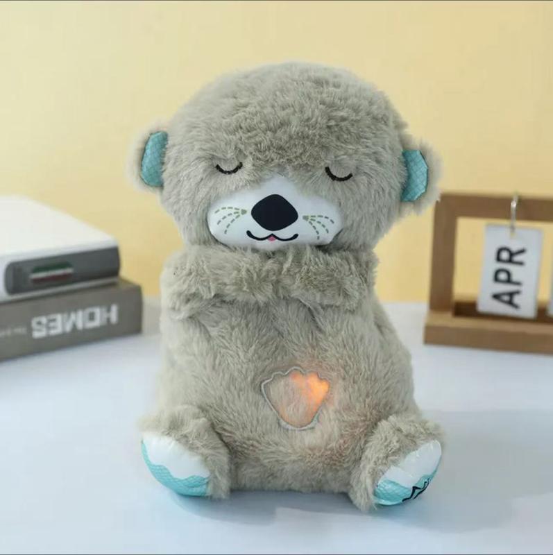 Soothe Snuggle Otter Plush toy, Soothing Breathing Puppy Stuffed Animal for Anxiety Adults and Kids, Sleeping Dog Plushies with Realistic Breathing Motion and Lights Music