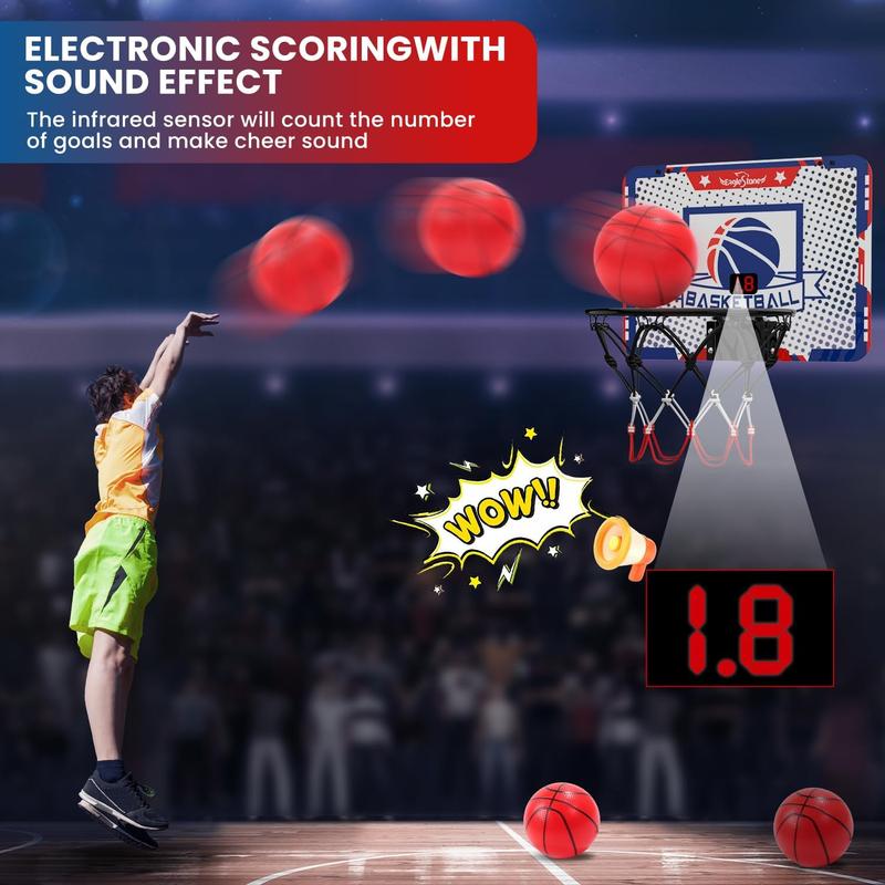 Basketball Hoop Indoor, 4 Balls Basketball with Electronic Scoreboard Suction Cup, Door Room Wall Mounted Mini Basketball Hoop Goal Toy Gift.