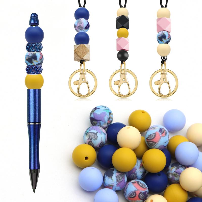 Mixed Color & Pattern Bead, 50pcs set DIY Jewelry Making Supplies, Silicone Round Bead for DIY Necklace Bracelet Keychain Car Decoration