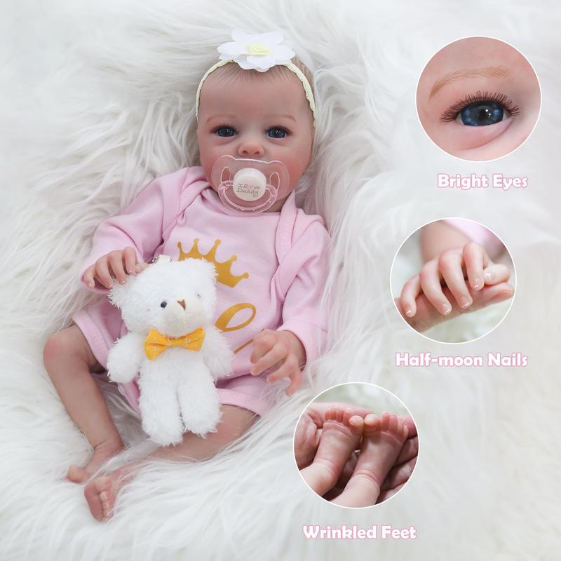 Wooroy Realistic Reborn Baby Dolls Tink - Birthday Gift, Kids Gift, Girl Gift, Christmas Gift, Big Sister Gift, 16 Inch Lifelike Newborn Preemie Baby Doll Tink Girl Handmade Real Life Baby Dolls Soft Cloth Body Gift Toy for Kids Age 3+