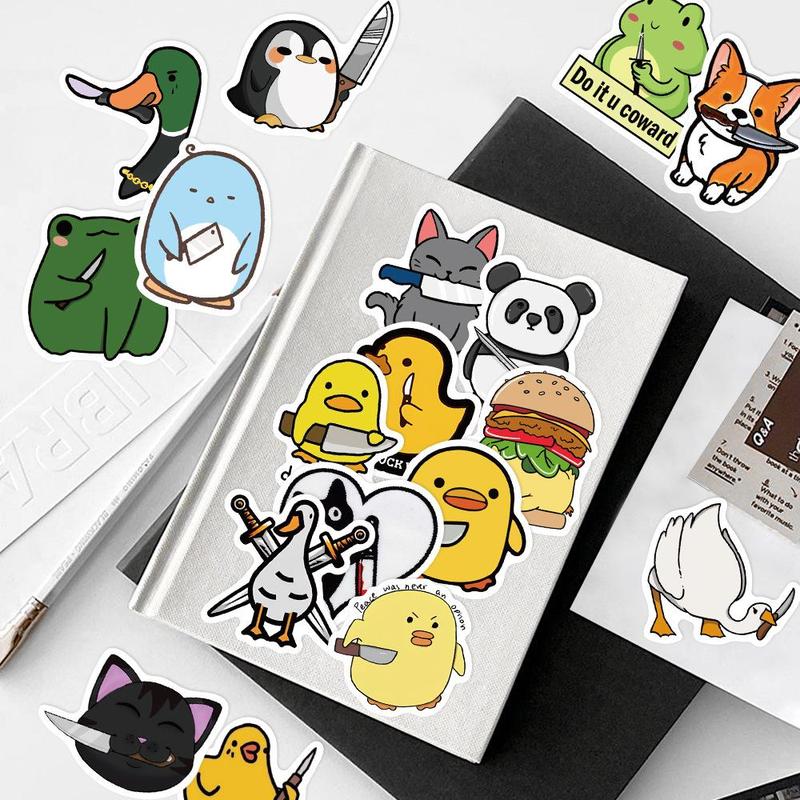 Cartoon Animal & Knife Pattern Sticker, Cute Cartoon Sticker, DIY Decorative Sticker for Laptop, Phone, Bike, Scrapbooking