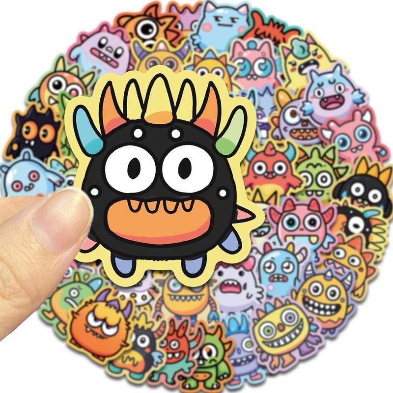 Cute Monster Pattern Sticker (50pcs), Cartoon Decorative Sticker, DIY Decals for Water Bottle, Laptop, Phone Case, Scrapbooking, Journal Making