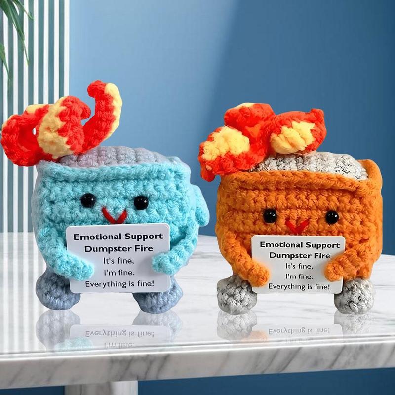 Emotional Support Dumpster Fire with Encouraging Card Positive Crochet Dumpster Fire Cute Funny Gifts for Friends Coworker