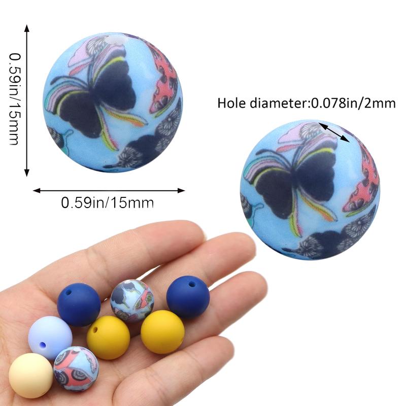 Mixed Color & Pattern Bead, 50pcs set DIY Jewelry Making Supplies, Silicone Round Bead for DIY Necklace Bracelet Keychain Car Decoration