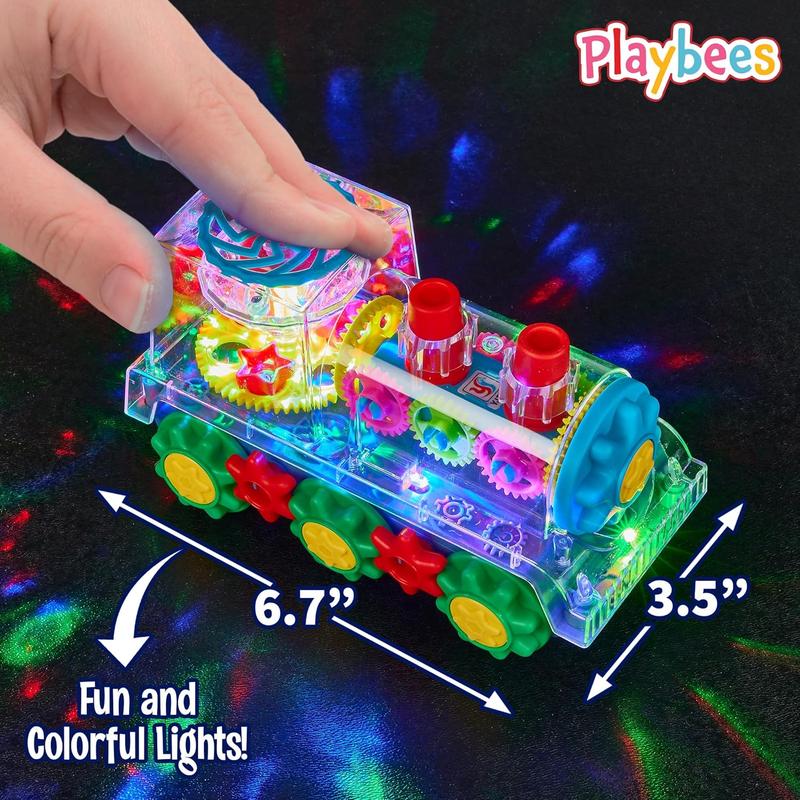 Light-Up Train Toy for Toddlers Transparent Gear Car Toys for Kids Early Music Educational Crawling Toys Flashing Lights and Battery Operated - Birthday for Boys & Girls