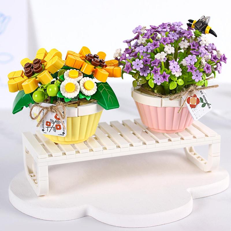 Mini Bonsai Flower Micro Building Blocks, 1 Set DIY Green Plant Bouquet Potted Model Flower Block Home Decoration Girl Gift Children's Toys