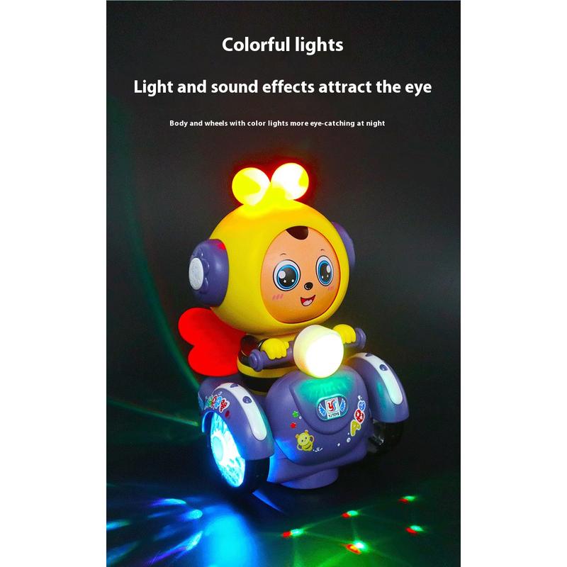 Children's cartoon battery face-changing bee music lights dancing multiple expressions motorcycle boys and girls moving toys with lights and music