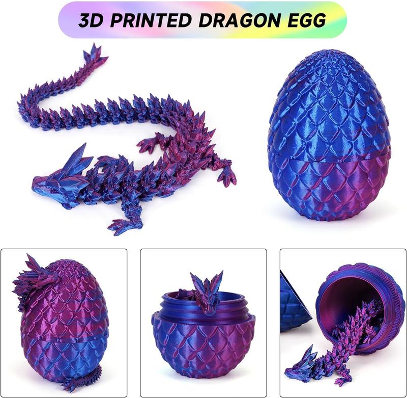 3D Printed Dragon Egg Toy, Surprise Dragon Eggs with Dragon Inside, Executive Dragon Fidget Desk Toys Easter Eggs,3D Printed Dragon Egg Fillers,Mystery Articulated Crystal Dragon Eggs with Dragon Inside,for Gifts, Home, Office Decor