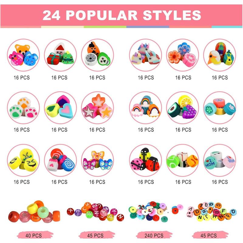 660PCS Polymer Clay Beads Kit for Jewelry Making – 24 Cute Styles for Bracelets, Necklaces, Earrings, DIY Accessories for Kids & Girls (Ages 6-13)