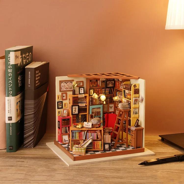 Rolife DIY Miniature House Kit Sam's Study, Tiny House Kit for Adults to Build, Mini House Making Kit with Furnitures, Gifts for Family and Friends (Sam's Bookstore)