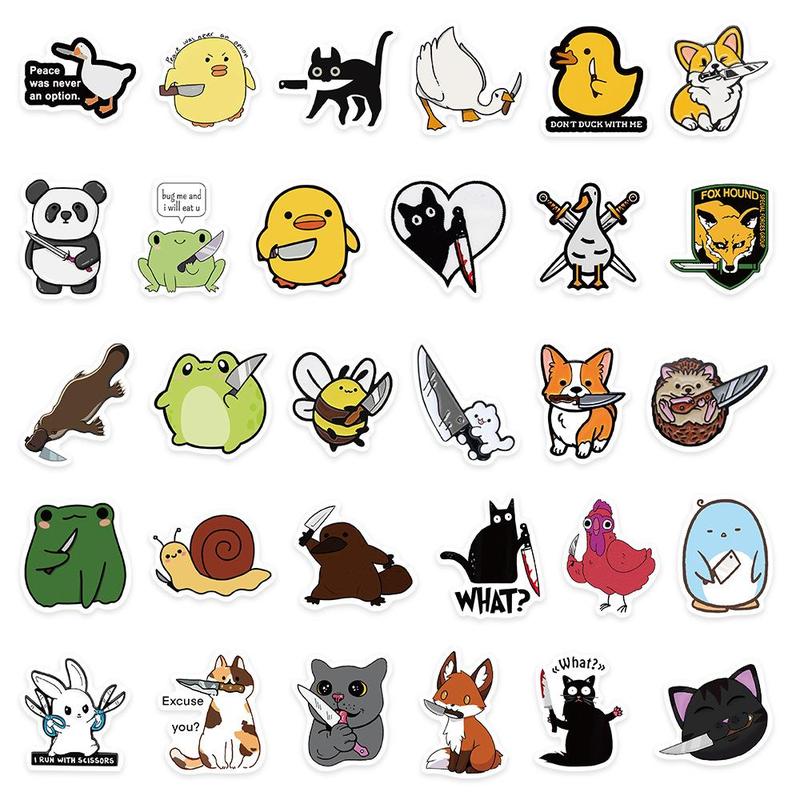 Cartoon Animal & Knife Pattern Sticker, Cute Cartoon Sticker, DIY Decorative Sticker for Laptop, Phone, Bike, Scrapbooking