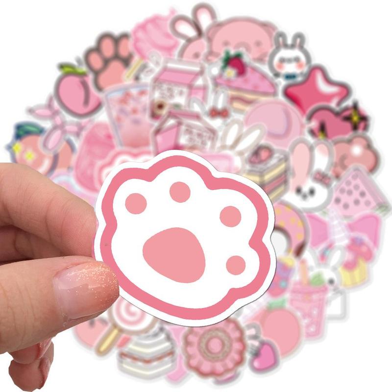 Spring Cartoon Pink Girl Series Graffiti Stickers for Easter Decor, 50pcs Creative Multi-purpose Decor Stickers for DIY Craft Decoration and Hand Account, Girly Bedroom Accessories, Easter Essentials