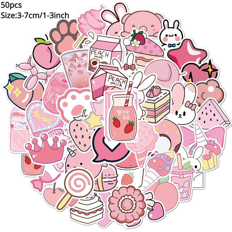 Spring Cartoon Pink Girl Series Graffiti Stickers for Easter Decor, 50pcs Creative Multi-purpose Decor Stickers for DIY Craft Decoration and Hand Account, Girly Bedroom Accessories, Easter Essentials