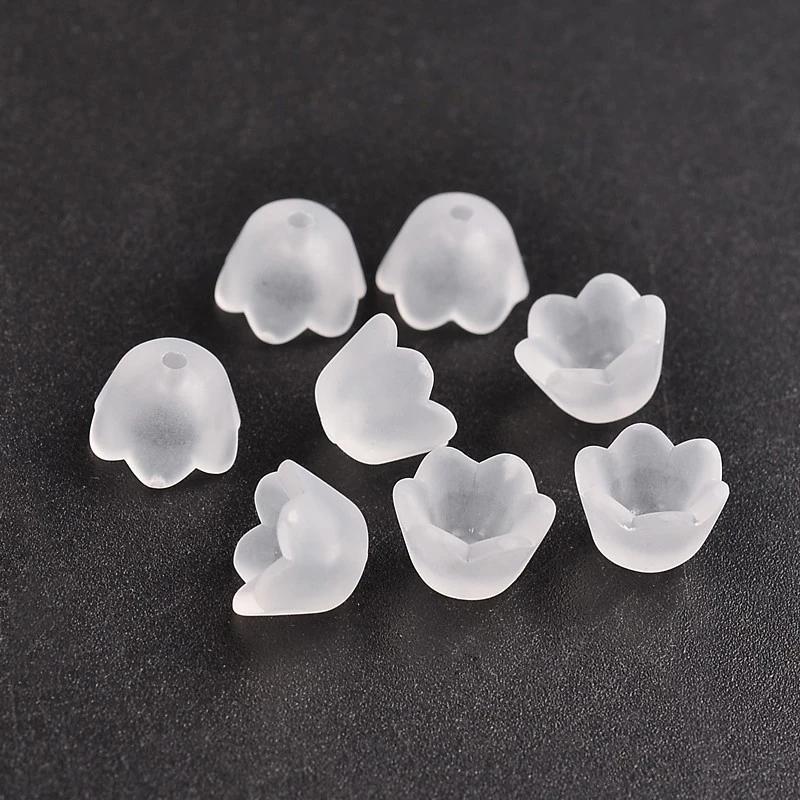 Spring 200pcs Easter Decor Transparent Acrylic Beads, Tulip Flower Lily of The Valley for Jewelry Making DIY Bracelet Necklace