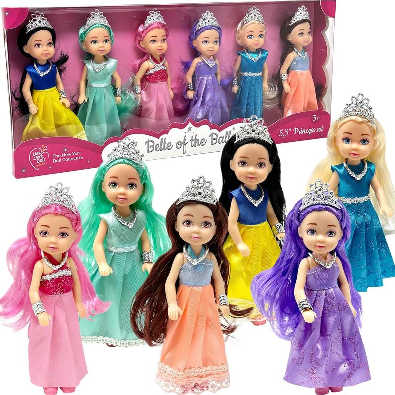 Little Dolls Set with Mini Princess Dolls for Girls u2013 Princess Toy Dolls for Dollhouse u2013Small Doll Mini Princess Figures with Tiaras, Hair Accessories