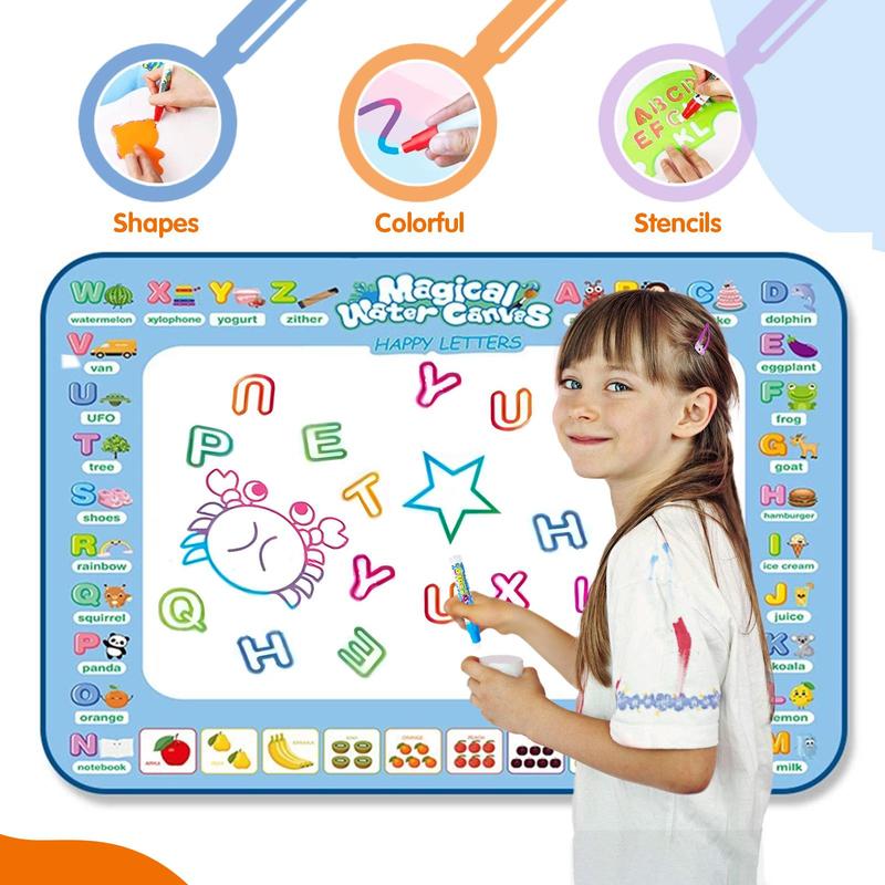 Water Doodle Mat toddler Alphabet Art & Crafts Painting Writing Color Doodle Drawing Mat Toy Bring Magic Pens Educational Toys for Age 2 3 4 5 6 7 Year Old Girls Boys Age Toddler Gift