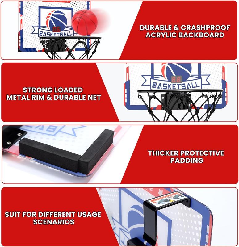 Basketball Hoop Indoor, 4 Balls Basketball with Electronic Scoreboard Suction Cup, Door Room Wall Mounted Mini Basketball Hoop Goal Toy Gift.