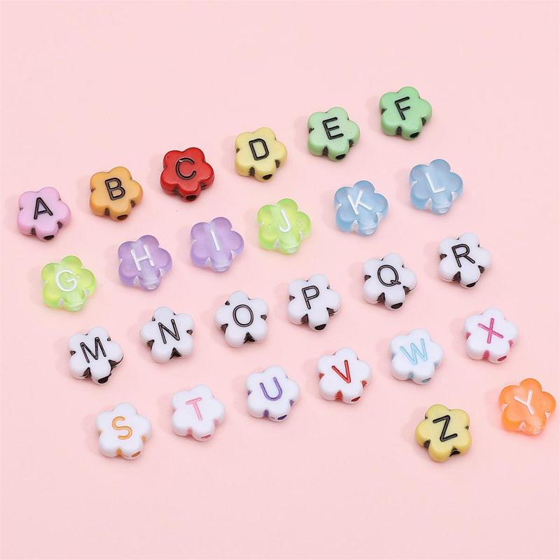 Random Acrylic Flower Letter Beads, 100 300 600pcs Alphabet Letter Multiple Color Plum Blossom Shape Beads, Spacer Beading Material for Jewelry Making