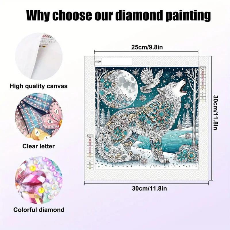 Wolf Pattern Diamond Arts Colorful Painting Kit without Frame, 5D Animals Diamond Arts Crafts, DIY Home Wall Decorations, Christmas Gift