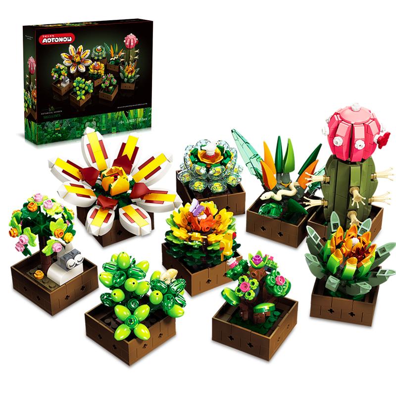 Simulated building blocks, flowers, succulent plants, assembled toys, home decoration ornaments, flower arrangement gifts, Christmas gifts