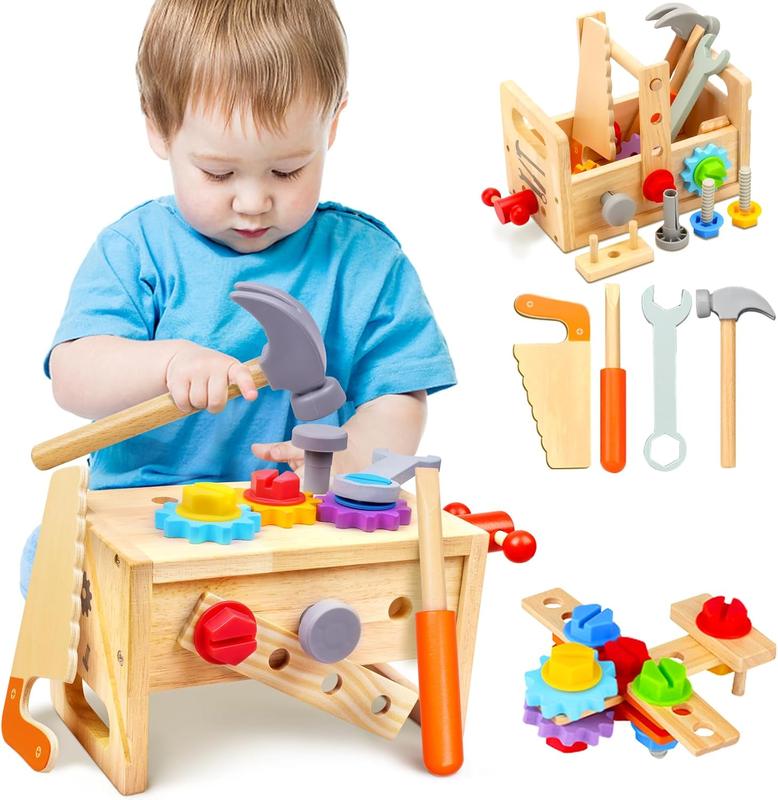 Christmas Gift 29 PCS Wooden Toddler Tool with Box, Christmas Gift Montessori  Educational Pretend Play Year Old Boys