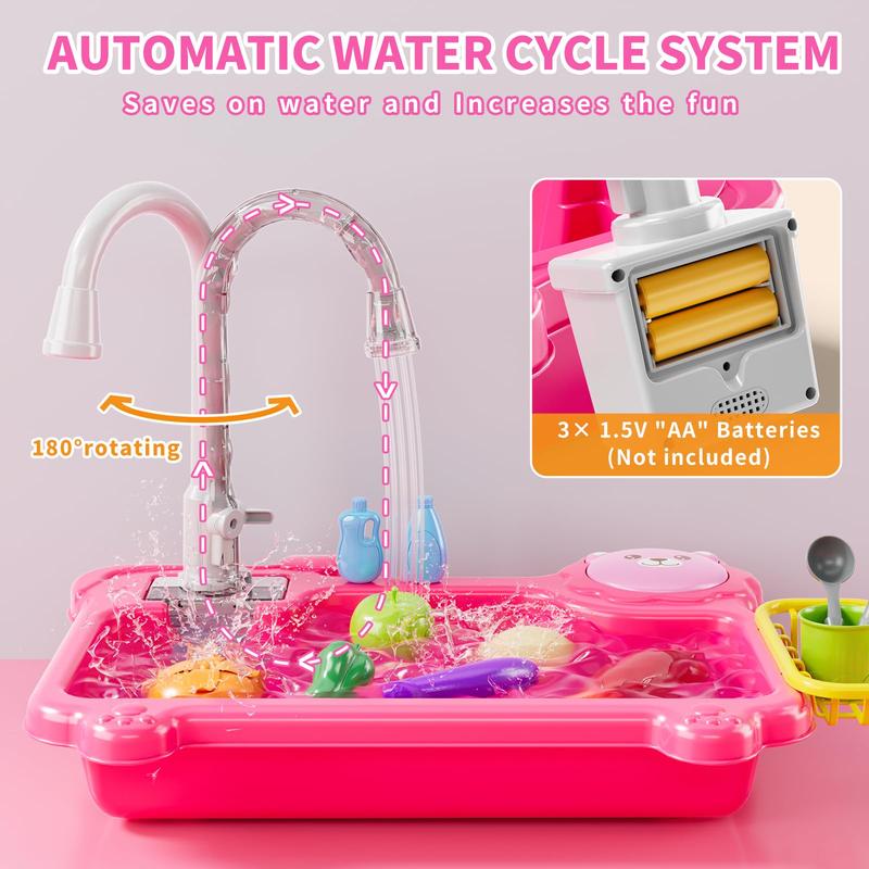 Play Sink with Running Water, Kitchen Sink Toys with Electric Faucet, Play Kitchen Accessories, Role Play Dishwasher Toy for minisink