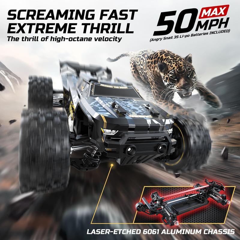 DEERC 14210 1:14 Fast Brushless RC Cars, Max 50+ MPH, 2 3S Lipo Batteries 4x4 Waterproof RC Truck, All Terrain RC Truggy for Snow,Sand & Mud