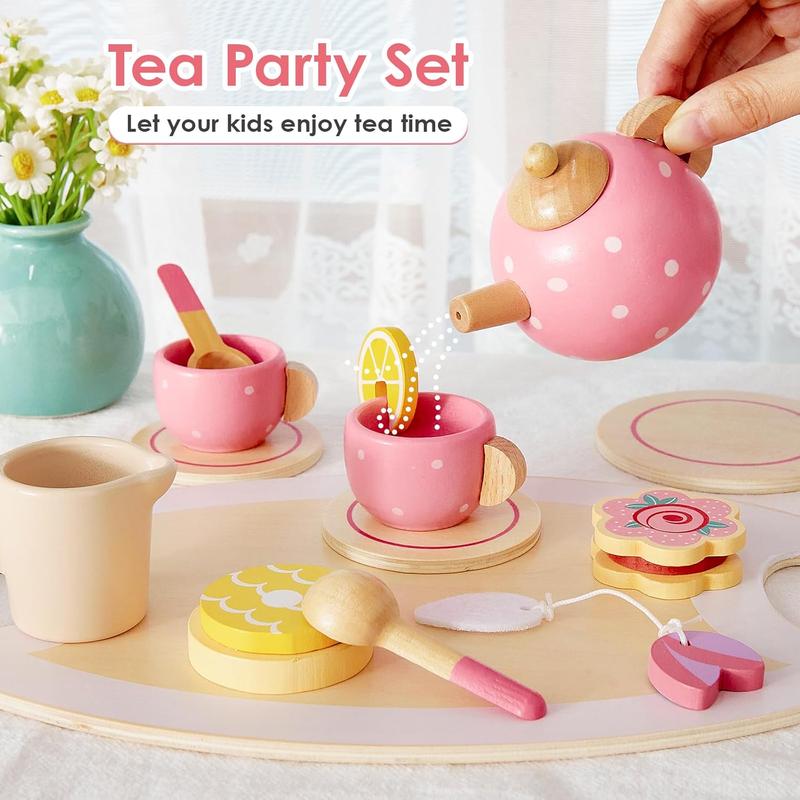 Pretend Play Princess Tea Party Set for Pretend Play Wooden Kitchen Play Food Accessories Sets Gifts for Christmas, birthday and new year