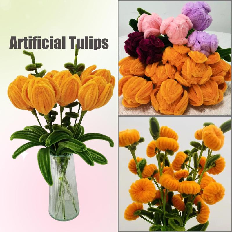 DIY Crafts Pipe Cleaner Chenille Stems Kits for Flower Making, 221pcs set Pipe Cleaner Accessories, DIY Artificial Rose Tulip Bouquets Making Kit