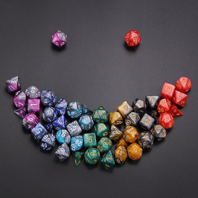 49 Packs DND Dice Set, 7 Sets Polyester D&D Dice with 7 Pouches for Dungeons & Dragons, D&D Dice with Bags for RPG DND  D4  D6  D8  D10 (0-9 and 00-90)  D12  D20