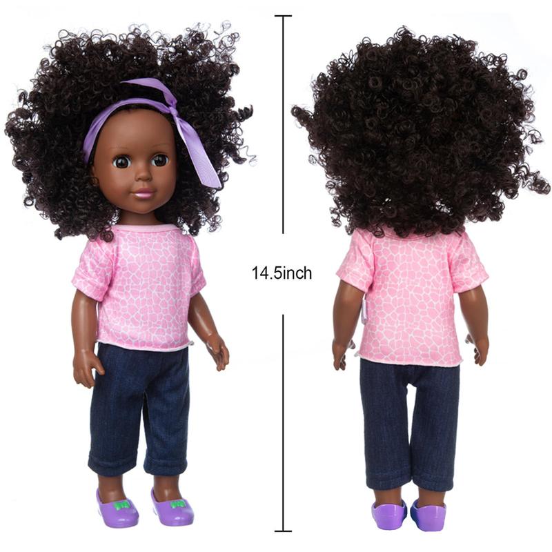 14.5 Inch Baby Girl Doll and Clothes and Accessories Set African Washable Realistic Silicone Girl Dolls