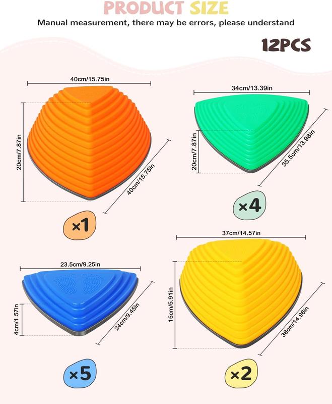 12 25 count Sensory Stepping Stones Rainbow&Macaron Color , Promote Coordination and Strength Child Safe Rubber Outdoor and Indoor, Non-Slip Side Sensory Stepping Stones, Indoor and Outdoor Play Equipment Set,River Rock Toys to d der