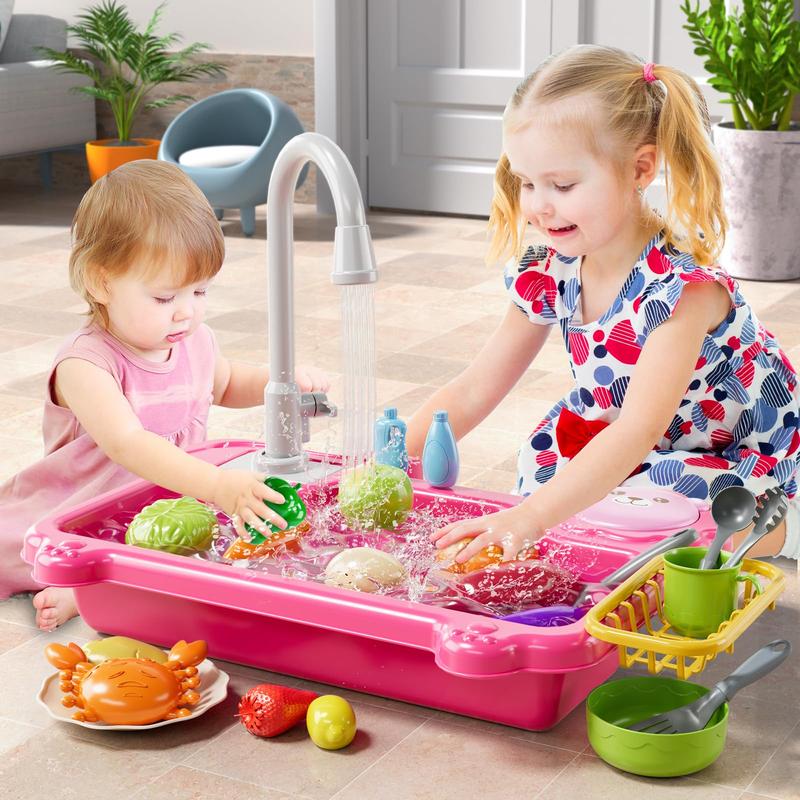 Play Sink with Running Water, Kitchen Sink Toys with Electric Faucet, Play Kitchen Accessories, Role Play Dishwasher Toy for minisink