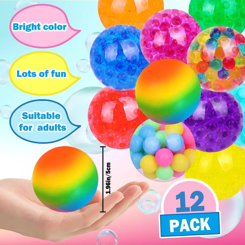 12Pack Mini Stress Balls, Colorful Squeeze Balls 1.6 Inch Fidget Toys for Kids Party Favors