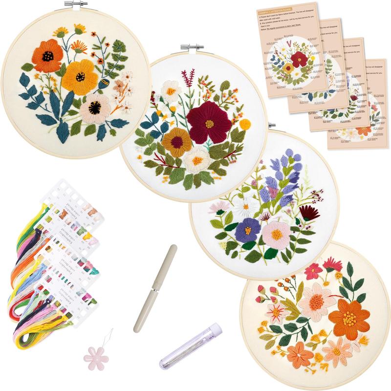 Floral Pattern DIY Embroidery Kit, 1 Set Embroidery Materials Tools, Starter Kit for Beginner, Delicate Art Craft Gift for Friends & Family