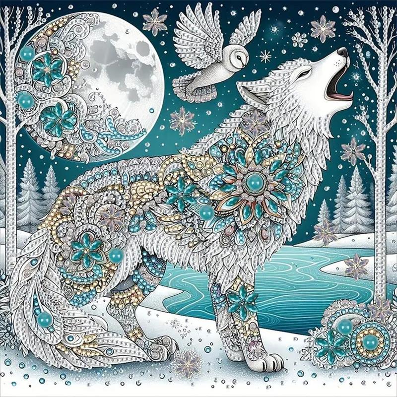 Wolf Pattern Diamond Arts Colorful Painting Kit without Frame, 5D Animals Diamond Arts Crafts, DIY Home Wall Decorations, Christmas Gift