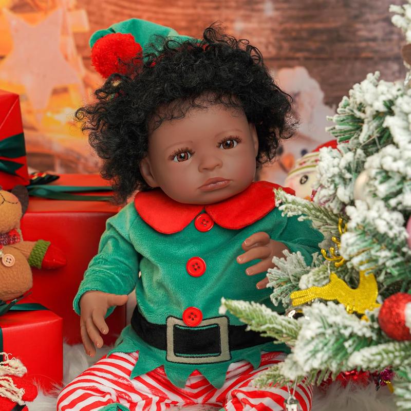 BABESIDE Christmas Reborn Baby Dolls Black - 18 Inch - Soft Body Realistic-Newborn Baby Dolls Curly Hair Real Life Baby Dolls with Clothes with Gift Box for Kids Age 3+